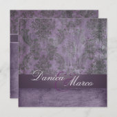 PAARSE  DAMASKWEDINGINVITATIES KAART (Voorkant / Achterkant)