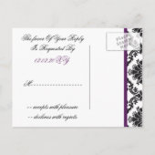paarse damast bruiloft RSVP kaarten (Achterkant)