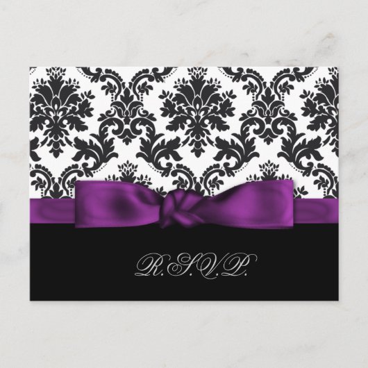 paarse damast bruiloft RSVP kaarten (Voorkant)
