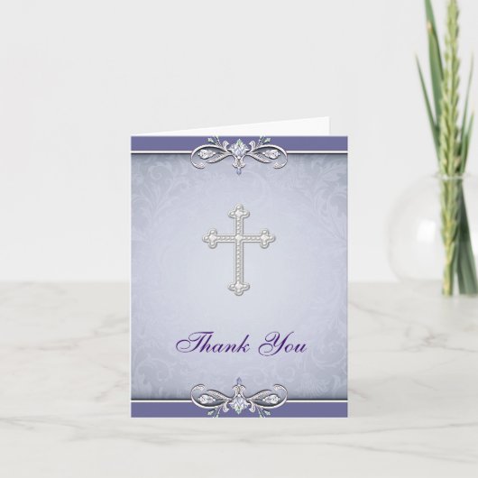 Paarse Damast Christelijk Kruis Bedankt (Voorkant)