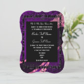 Paarse damast elegante formele bruiloft kaart (Staand voorkant)