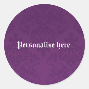 Paarse Damast Elegante Persoonlijke Feeststicker Ronde Sticker