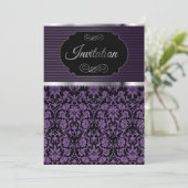 Paarse Damast Feestviering Uitnodiging (Staand voorkant)