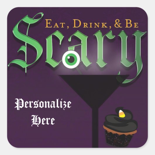 Paarse Damast Halloween Eet Drink Feest Sticker (Voorkant)
