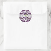 Paarse Damast Huwelijk Save the Date Sticker (Tas)