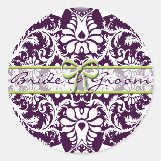 Paarse Damast Huwelijk Save the Date Sticker (Voorkant)