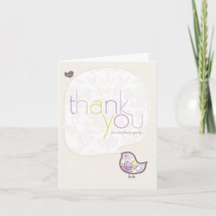 Paarse Damast Kuiken Fantasievolle Baby Shower/Geb Bedankkaart