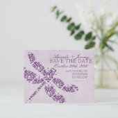 Paarse Damast Libelle Trouw Aankondigingskaart (Staand voorkant)