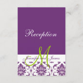 Paarse Damast Monogram Trouwreceptie Informatiekaartje (Achterkant)