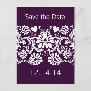 Paarse Damast Save the Date Aankondigingskaart
