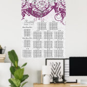 Paarse Damast Zitplaatskaart Alfabetisch Poster (Thuiskantoor)