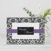 paarse damastrouwuitnodiging kaart (Staand voorkant)