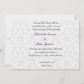 paarse damastrouwuitnodiging kaart (Achterkant)