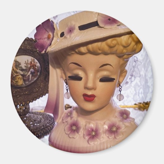 Paarse Dame Head Vase Flowers Perfume Bottle Magneet (Voorkant)