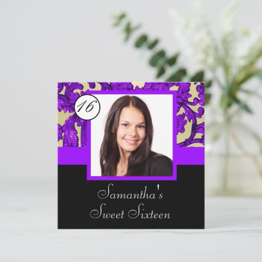 Paarse dameszoete zestien kaart (Staand voorkant)