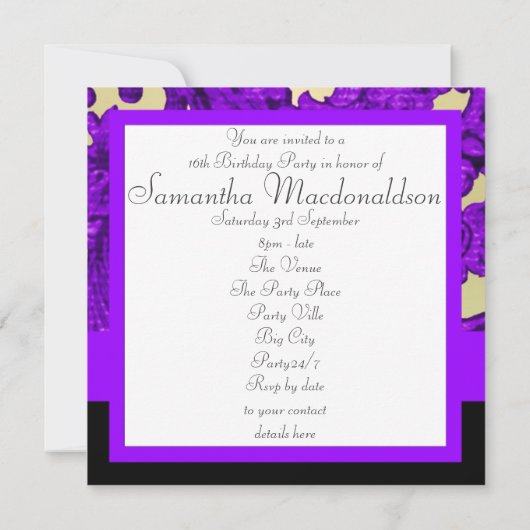 Paarse dameszoete zestien kaart (Achterkant)