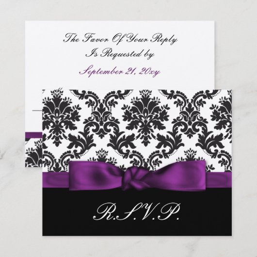 paarse dampvp RSVP kaartje (Voorkant / Achterkant)