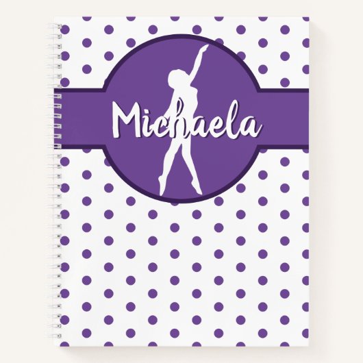 Paarse Dance Ballerina Gymnastiek Naam Polka Dot Notitieboek (Voorkant)