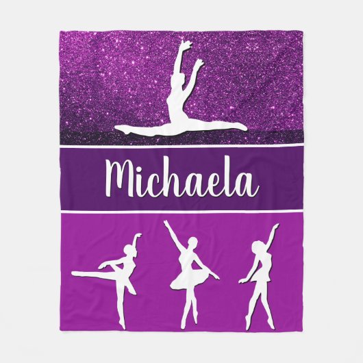 Paarse Dance Ballerina  naam Glitter Fleece Deken (Voorkant)