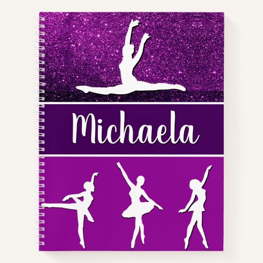 Paarse Dance Ballerina  naam Glitter Notitieboek (Voorkant)