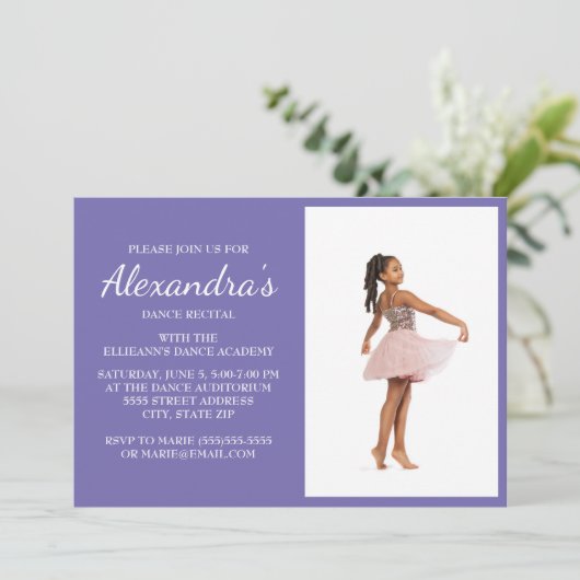 Paarse Dance Overweging Foto uitnodigen Kaart (Staand voorkant)