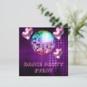 Paarse Dance Party Event Mirrorball Love Balloons Kaart (Staand voorkant)
