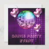 Paarse Dance Party Event Mirrorball Love Balloons Kaart (Voorkant)
