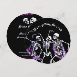 Paarse Dancing Skeletons Gothic Save the Date Feestdagenkaart