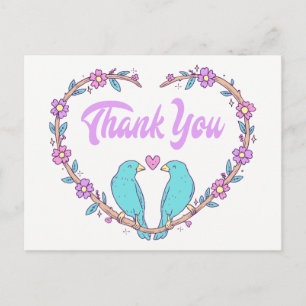 Paarse Dank Je Wel Bloemhart Liefdesvogels Turquoi Briefkaart