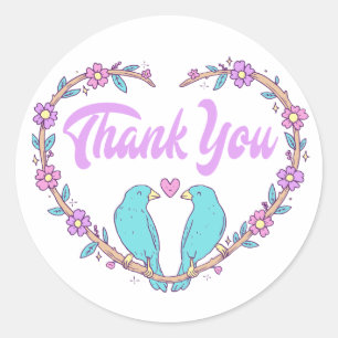 Paarse Dank Je Wel Liefdesvogels Bloemhart Turquoi Ronde Sticker