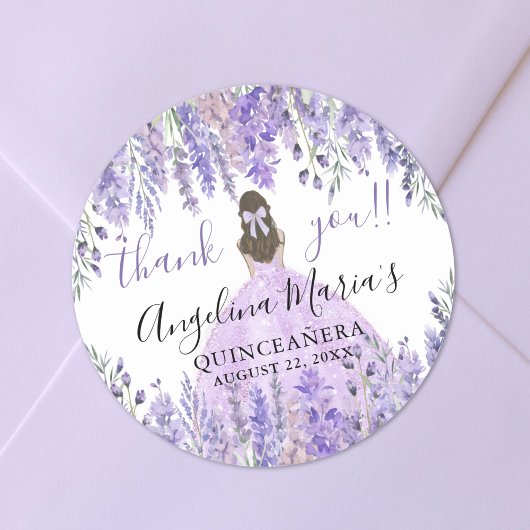 Paarse dank u Floral Quinceanera Ronde Sticker