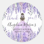Paarse dank u Floral Quinceanera Ronde Sticker (Voorkant)