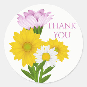 Paarse dank u gele zonnebloem Daisy Flowers Ronde Sticker