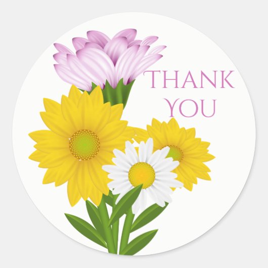 Paarse dank u gele zonnebloem Daisy Flowers Ronde Sticker (Voorkant)