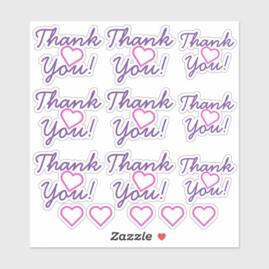 Paarse "Dank u!", Roze Hart Vorm Stickers (Vel)