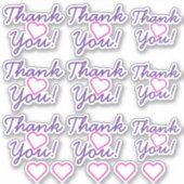 Paarse "Dank u!", Roze Hart Vorm Stickers (Voorkant)