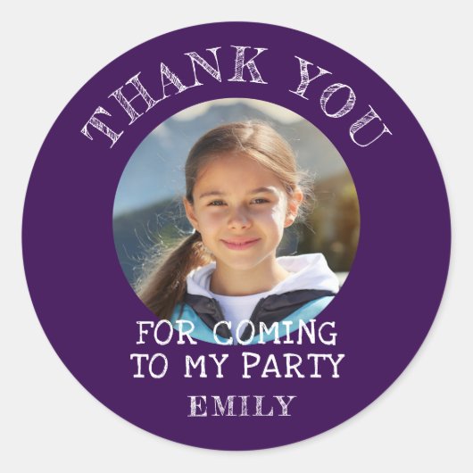 Paarse Dank u Verjaardag Meisje Foto Ronde Sticker (Voorkant)
