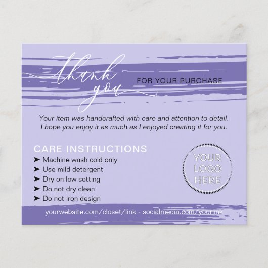 Paarse dank u wassen tips zorginstructie flyer (Voorkant)