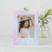 Paarse Dankkaart met Pastel Waterverf Foto Bedankkaart (Staand voorkant)
