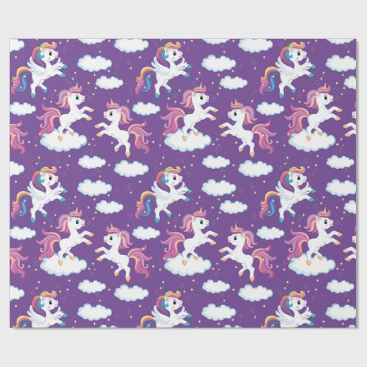 Paarse dansende eenhoorns cadeaupapier (Vlak)
