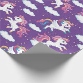 Paarse dansende eenhoorns cadeaupapier (Hoek)