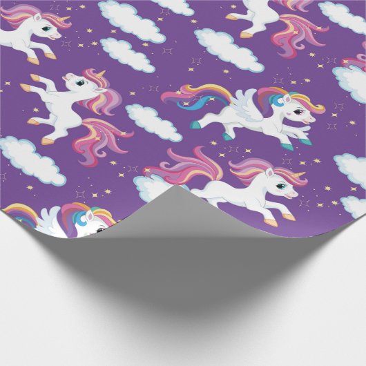 Paarse dansende eenhoorns cadeaupapier (Hoek)