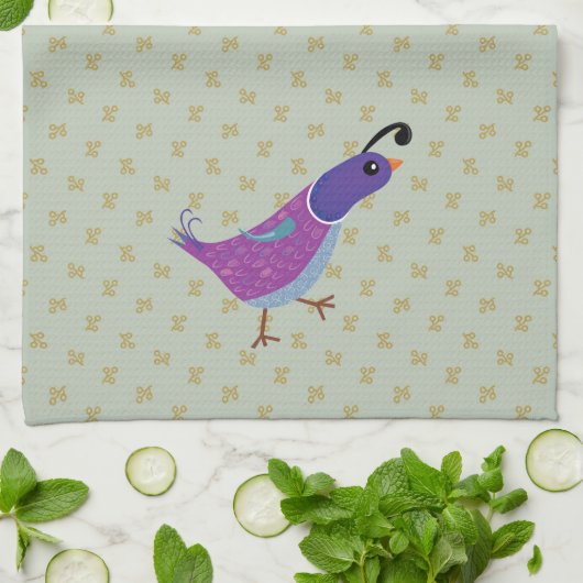 Paarse dansende Quail Kitchen Dish Towel Theedoek (Gevouwen)