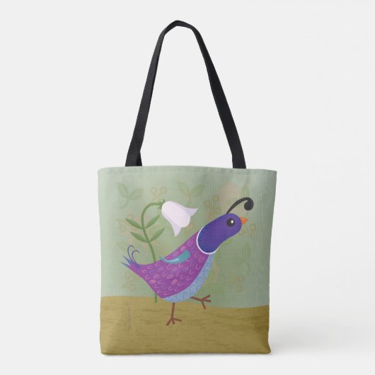 Paarse Dansende Quail met Lily Tote Bag (Achterkant)