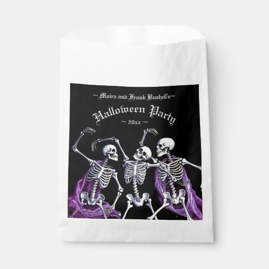 Paarse dansende skeletten Black Death Halloween Bedankzakje (Voorkant)