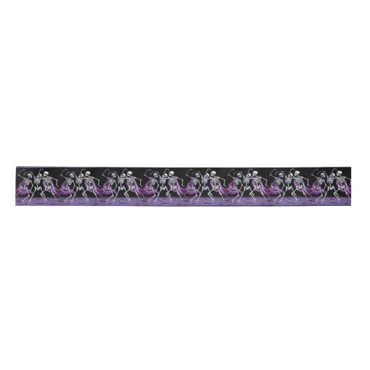 Paarse dansende skeletten gotische bruiloft satijnen lint (Voorkant)