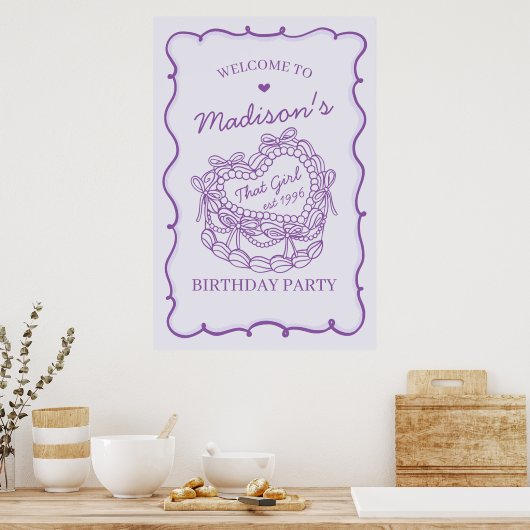 Paarse Dat Meisje Coquette Cake Verjaardag Welkom Poster (Keuken)