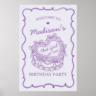 Paarse Dat Meisje Coquette Cake Verjaardag Welkom Poster