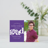 Paarse datum opslaan afstuderen foto vet typografi uitnodiging briefkaart (Staand voorkant)