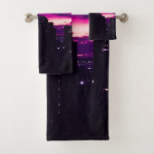 Paarse Dawn NYC Skyline Bad Handdoek (Insitu)